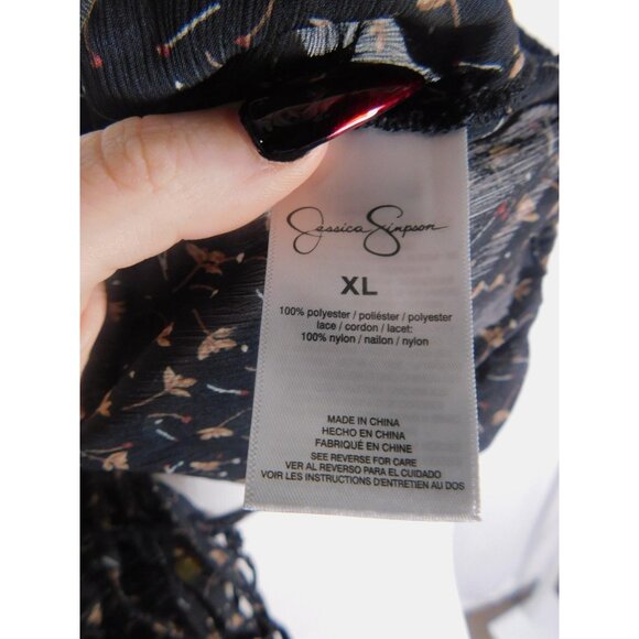 Jessica Simpson XL Black Print Smocked Cami Strappy Back - Picture 10 of 11